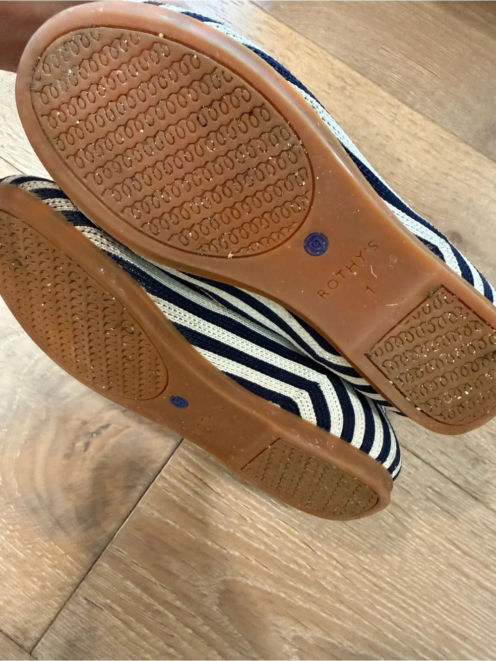 Rothy's Kids Navy & White Striped Mary Jane Flats